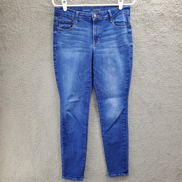 Old Navy Womens Jeans Blue Jay Wash Mid Rise Rockstar Skinny Stretch Size 10 - Picture 1 of 11